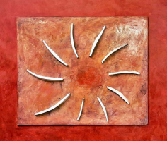 abstraktní obraz Kosti Kosti - laťovka, palisandr, olej 70 x 60 cm