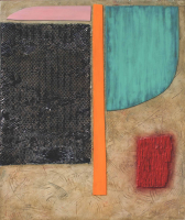 abstraktní obraz - Papoušek Marabu Papoušek Marabu - překližka, papír, ořechová dýha, olej 110 x 100 cm